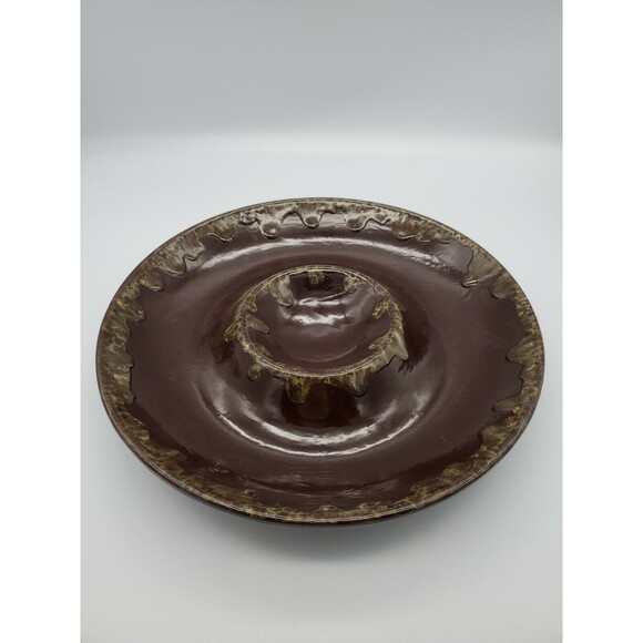 Vintage Chip & Dip Pottery Serving Bowl Brown Drip Glaze Marked LF - Picture 12 of 12